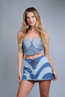 DENIM WAVY MINI SKIRT