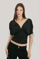 Paloma Deep-V Ruched 3/4 Sleeve Top