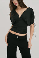 Paloma Deep-V Ruched 3/4 Sleeve Top