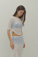 Delilah Boatneck 3/4 Sheer Lace Sleeve Top