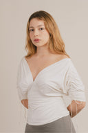 Paloma Deep-V Ruched 3/4 Sleeve Top