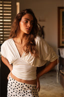 Paloma Deep-V Ruched 3/4 Sleeve Top