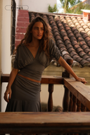 Paloma Deep-V Ruched 3/4 Sleeve Top