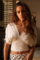 Paloma Deep-V Ruched 3/4 Sleeve Top