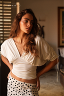Paloma Deep-V Ruched 3/4 Sleeve Top