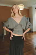 Paloma Deep-V Ruched 3/4 Sleeve Top