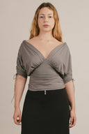 Paloma Deep-V Ruched 3/4 Sleeve Top