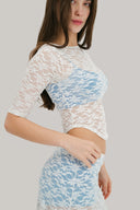 Delilah Boatneck 3/4 Sheer Lace Sleeve Top