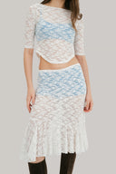 Delilah Boatneck 3/4 Sheer Lace Sleeve Top