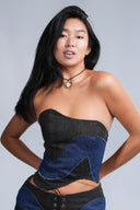 DENIM SWIRL CORSET TOP