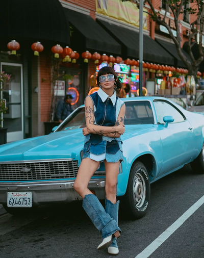 RECYCLED DNM COBALT SHORT SKIRT