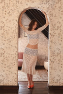 Delilah Boatneck 3/4 Sheer Lace Sleeve Top